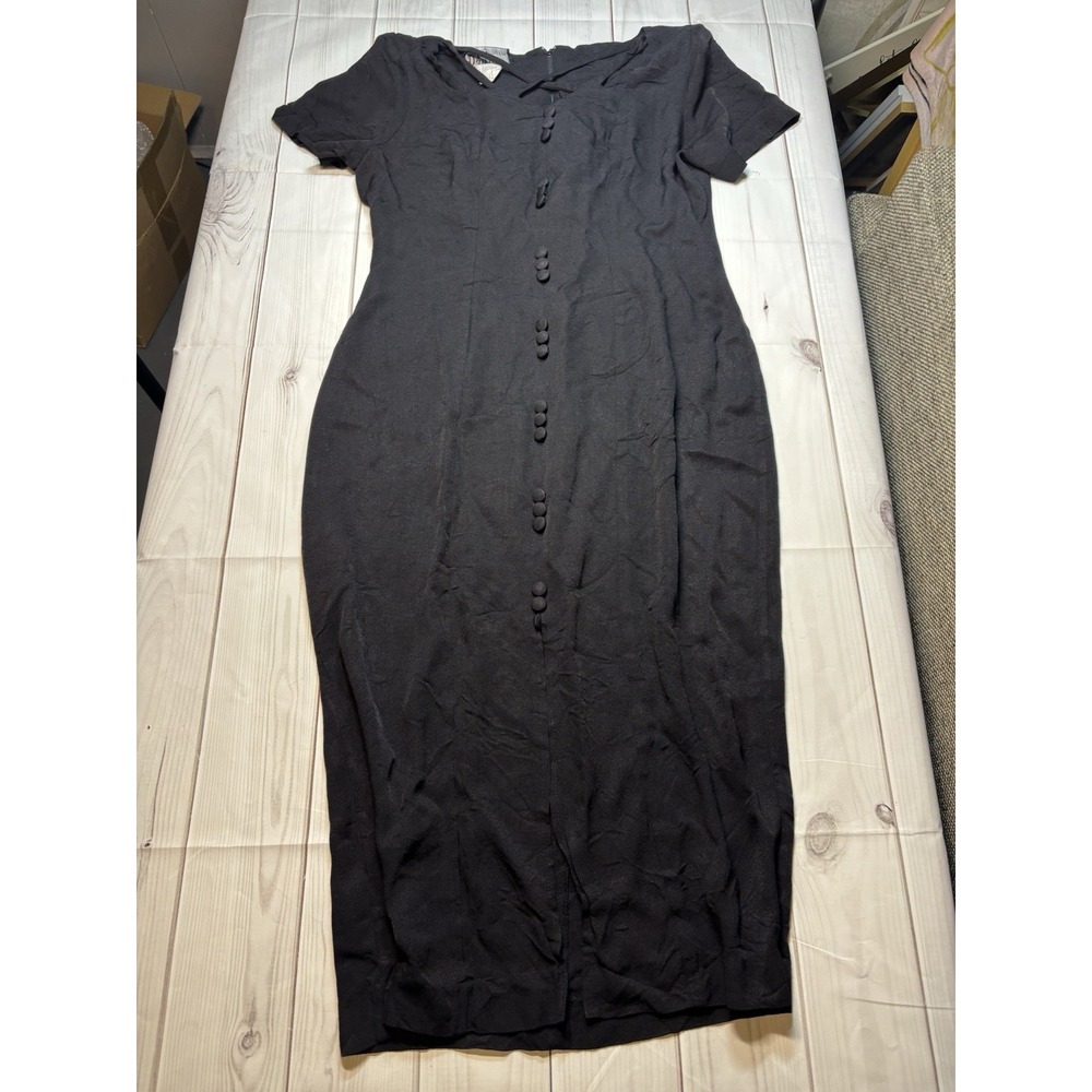 Vintage Dawn Joy Fashions Black Short Sleeve Midi Dress 10